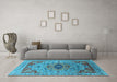 Machine Washable Oriental Light Blue Industrial Rug in a Living Room, wshurb1397lblu