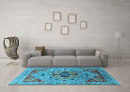 Machine Washable Oriental Light Blue Industrial Rug in a Living Room, wshurb1397lblu