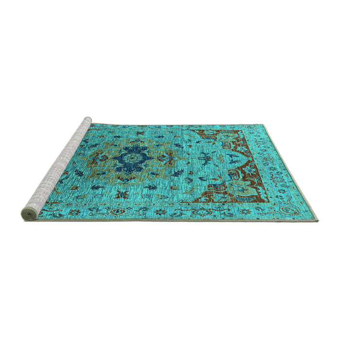 Sideview of Machine Washable Oriental Turquoise Industrial Area Rugs, wshurb1397turq