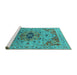 Sideview of Machine Washable Oriental Turquoise Industrial Area Rugs, wshurb1397turq