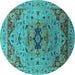 Round Machine Washable Oriental Turquoise Industrial Area Rugs, wshurb1397turq