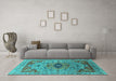 Machine Washable Oriental Turquoise Industrial Area Rugs in a Living Room,, wshurb1397turq