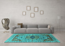 Machine Washable Oriental Turquoise Industrial Area Rugs in a Living Room,, wshurb1397turq