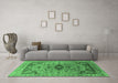 Machine Washable Oriental Emerald Green Industrial Area Rugs in a Living Room,, wshurb1397emgrn