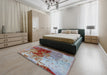 Mid-Century Modern Chestnut Brown Oriental Rug in a Bedroom, urb1398