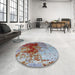 Round Mid-Century Modern Chestnut Brown Oriental Rug in a Office, urb1398