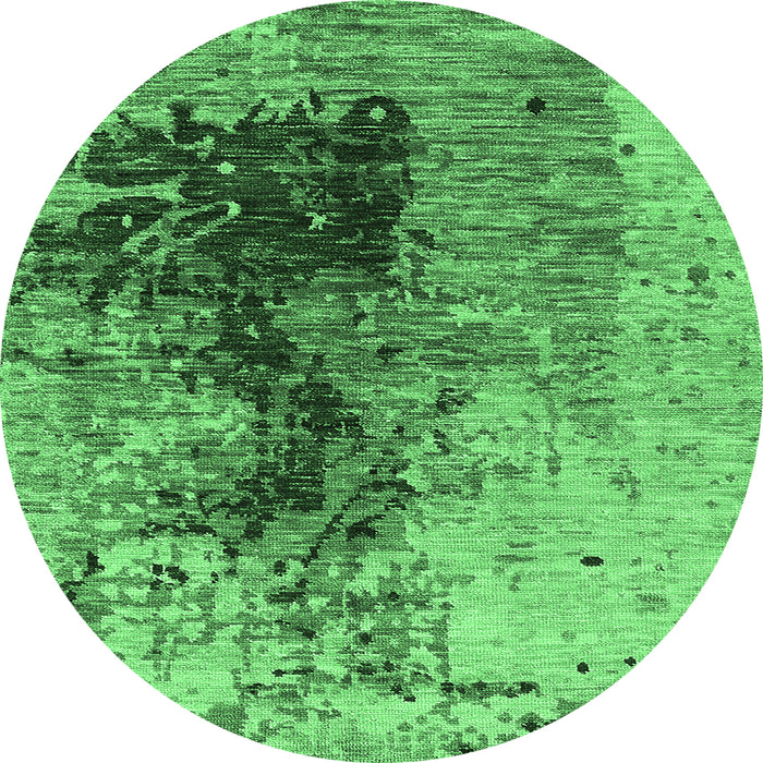 Round Machine Washable Oriental Emerald Green Industrial Area Rugs, wshurb1398emgrn
