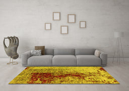 Machine Washable Oriental Yellow Industrial Rug in a Living Room, wshurb1398yw