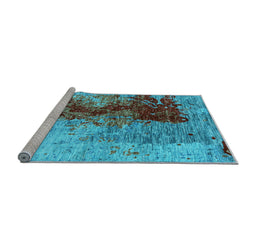 Sideview of Machine Washable Oriental Light Blue Industrial Rug, wshurb1398lblu