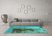 Machine Washable Oriental Turquoise Industrial Area Rugs in a Living Room,, wshurb1398turq