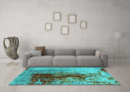 Machine Washable Oriental Turquoise Industrial Area Rugs in a Living Room,, wshurb1398turq