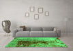 Machine Washable Oriental Green Industrial Area Rugs in a Living Room,, wshurb1398grn