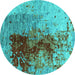 Round Machine Washable Oriental Turquoise Industrial Area Rugs, wshurb1398turq