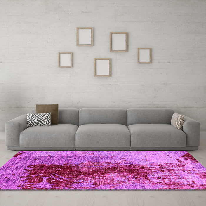 Machine Washable Oriental Pink Industrial Rug in a Living Room, wshurb1398pnk