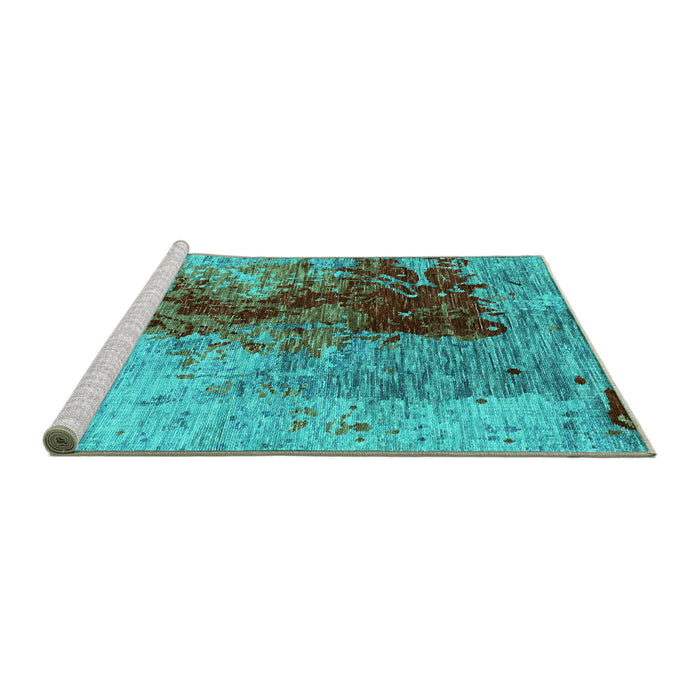 Sideview of Machine Washable Oriental Turquoise Industrial Area Rugs, wshurb1398turq