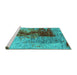 Sideview of Machine Washable Oriental Turquoise Industrial Area Rugs, wshurb1398turq