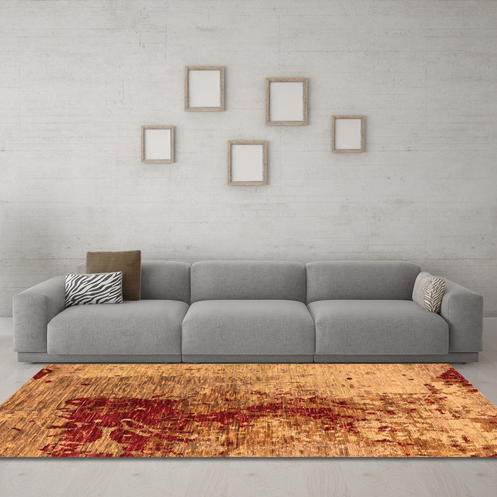 Machine Washable Oriental Orange Industrial Area Rugs in a Living Room, wshurb1398org