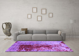 Machine Washable Oriental Purple Industrial Area Rugs in a Living Room, wshurb1398pur