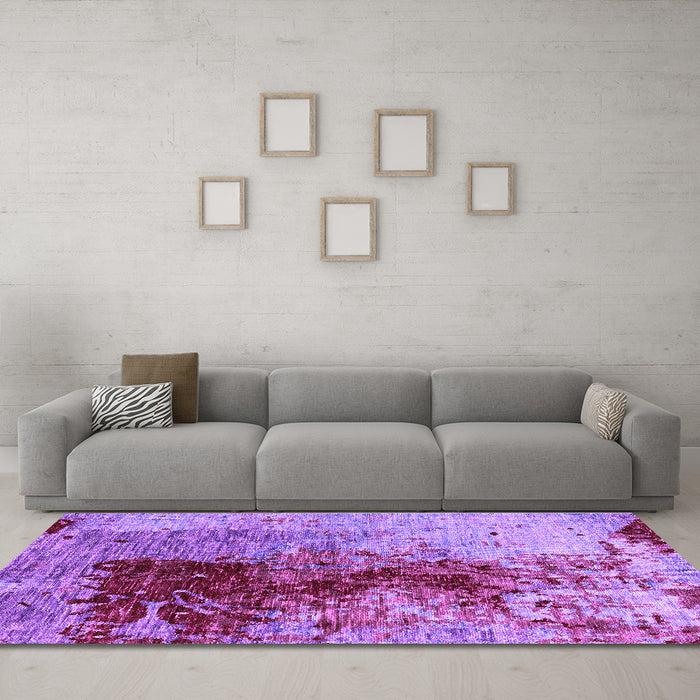 Machine Washable Oriental Purple Industrial Area Rugs in a Living Room, wshurb1398pur