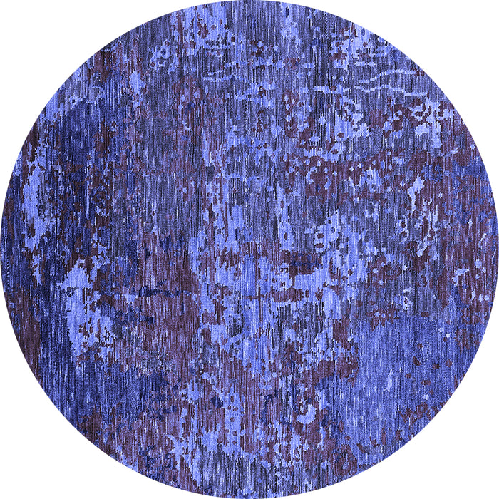 Round Machine Washable Oriental Blue Industrial Rug, wshurb1399blu