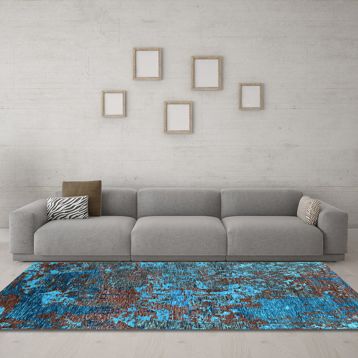 Machine Washable Oriental Light Blue Industrial Rug in a Living Room, wshurb1399lblu