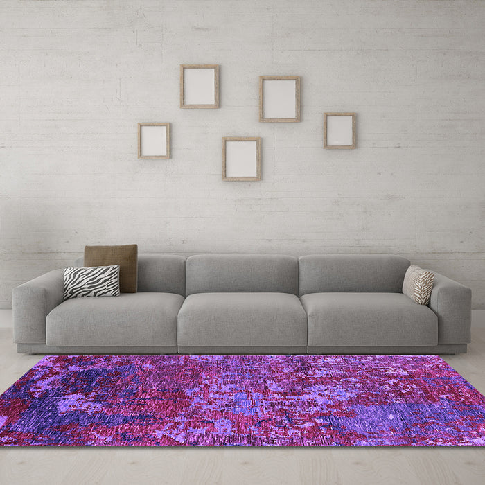 Machine Washable Oriental Purple Industrial Area Rugs in a Living Room, wshurb1399pur