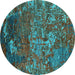 Round Oriental Turquoise Industrial Rug, urb1399turq