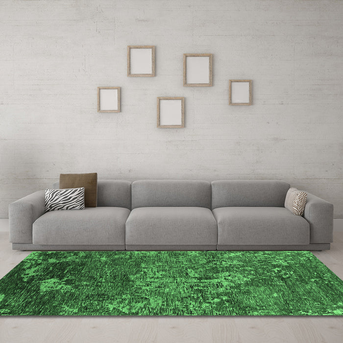 Machine Washable Oriental Emerald Green Industrial Area Rugs in a Living Room,, wshurb1399emgrn