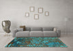 Machine Washable Oriental Turquoise Industrial Area Rugs in a Living Room,, wshurb1399turq