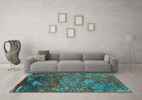 Machine Washable Oriental Turquoise Industrial Rug, wshurb1399turq