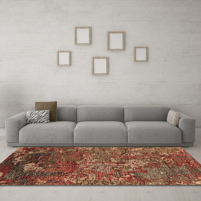 Machine Washable Oriental Brown Industrial Rug in a Living Room,, wshurb1399brn