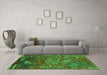 Machine Washable Oriental Green Industrial Area Rugs in a Living Room,, wshurb1399grn