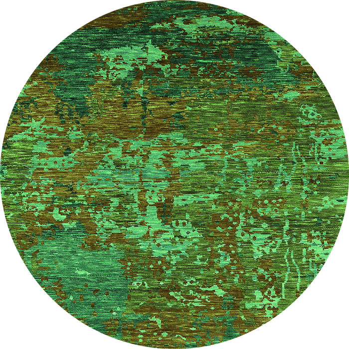 Round Machine Washable Oriental Green Industrial Area Rugs, wshurb1399grn