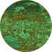 Round Machine Washable Oriental Green Industrial Area Rugs, wshurb1399grn