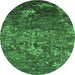 Round Oriental Emerald Green Industrial Rug, urb1399emgrn