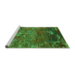 Sideview of Machine Washable Oriental Green Industrial Area Rugs, wshurb1399grn