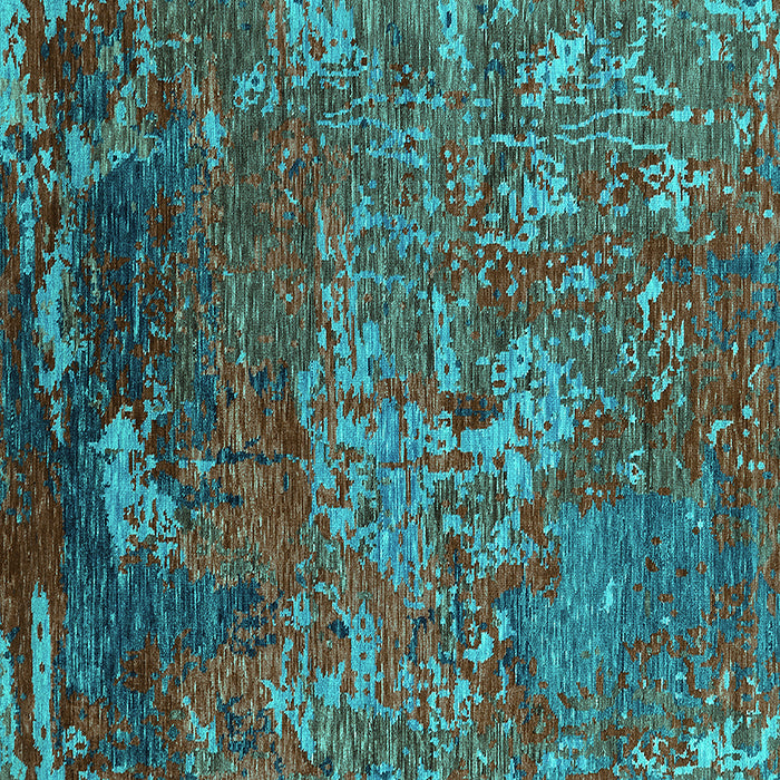 Square Machine Washable Oriental Turquoise Industrial Area Rugs, wshurb1399turq