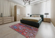 Mid-Century Modern Fire Brick Red Oriental Rug in a Bedroom, urb1399