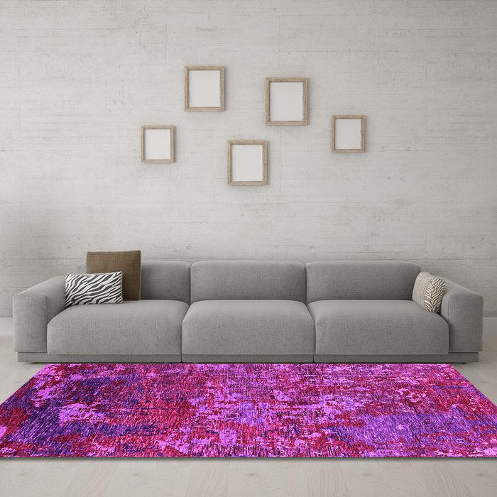 Machine Washable Oriental Pink Industrial Rug in a Living Room, wshurb1399pnk