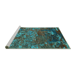 Sideview of Machine Washable Oriental Turquoise Industrial Area Rugs, wshurb1399turq