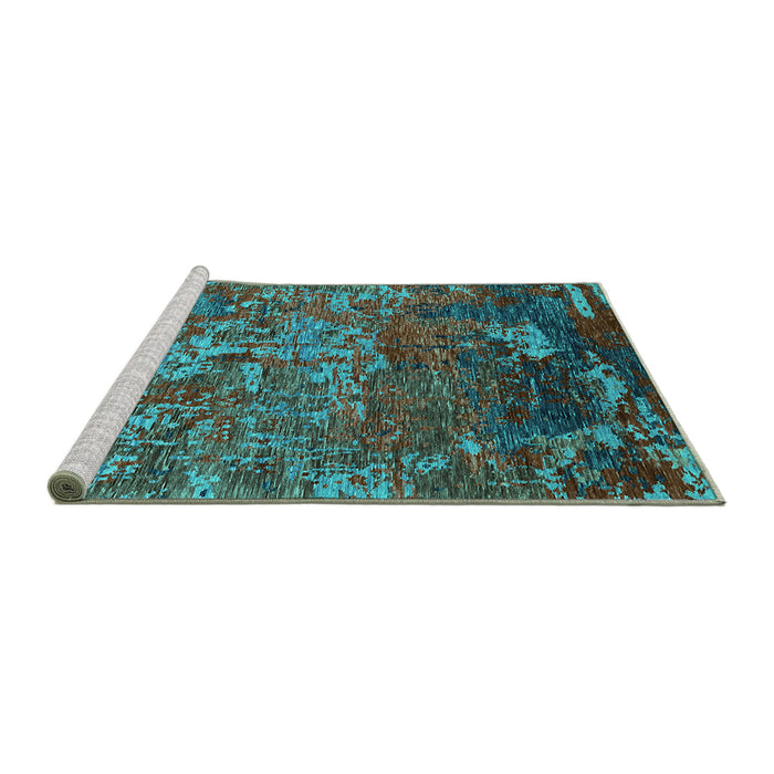 Sideview of Machine Washable Oriental Turquoise Industrial Area Rugs, wshurb1399turq