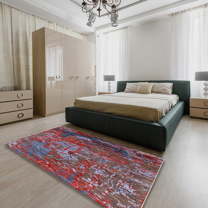 Machine Washable Industrial Modern Fire Brick Red Rug in a Bedroom, wshurb1399