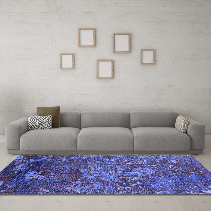 Machine Washable Oriental Blue Industrial Rug in a Living Room, wshurb1399blu