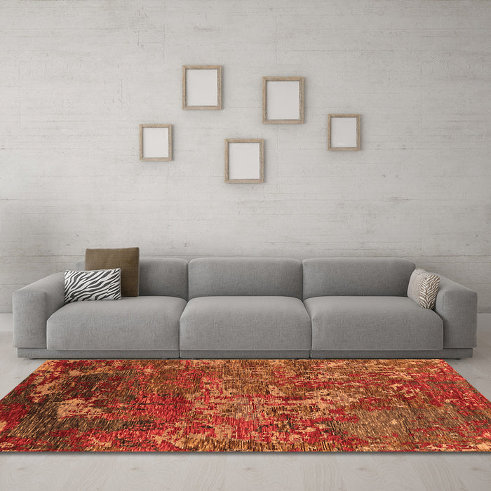 Machine Washable Oriental Orange Industrial Area Rugs in a Living Room, wshurb1399org
