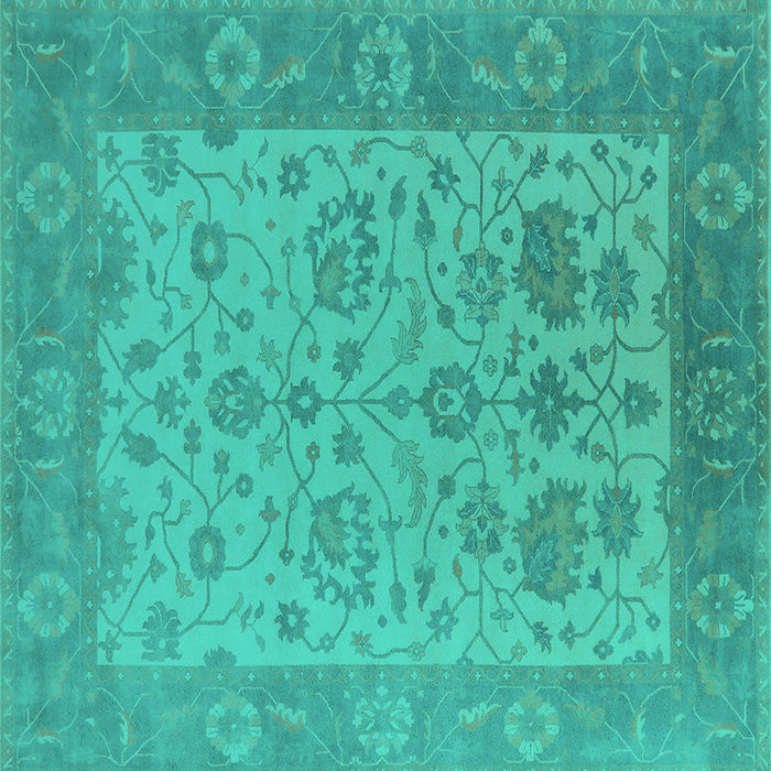 Square Machine Washable Oriental Turquoise Traditional Area Rugs, wshurb1400turq