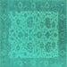 Square Machine Washable Oriental Turquoise Traditional Area Rugs, wshurb1400turq