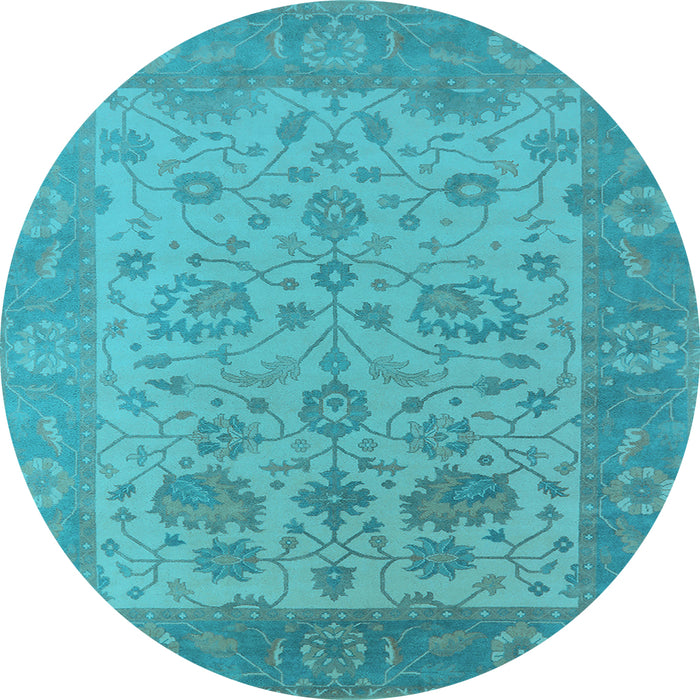 Round Machine Washable Oriental Light Blue Traditional Rug, wshurb1400lblu