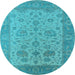 Round Machine Washable Oriental Light Blue Traditional Rug, wshurb1400lblu