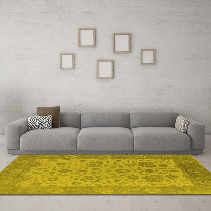 Machine Washable Oriental Yellow Traditional Rug in a Living Room, wshurb1400yw