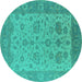 Round Machine Washable Oriental Turquoise Traditional Area Rugs, wshurb1400turq